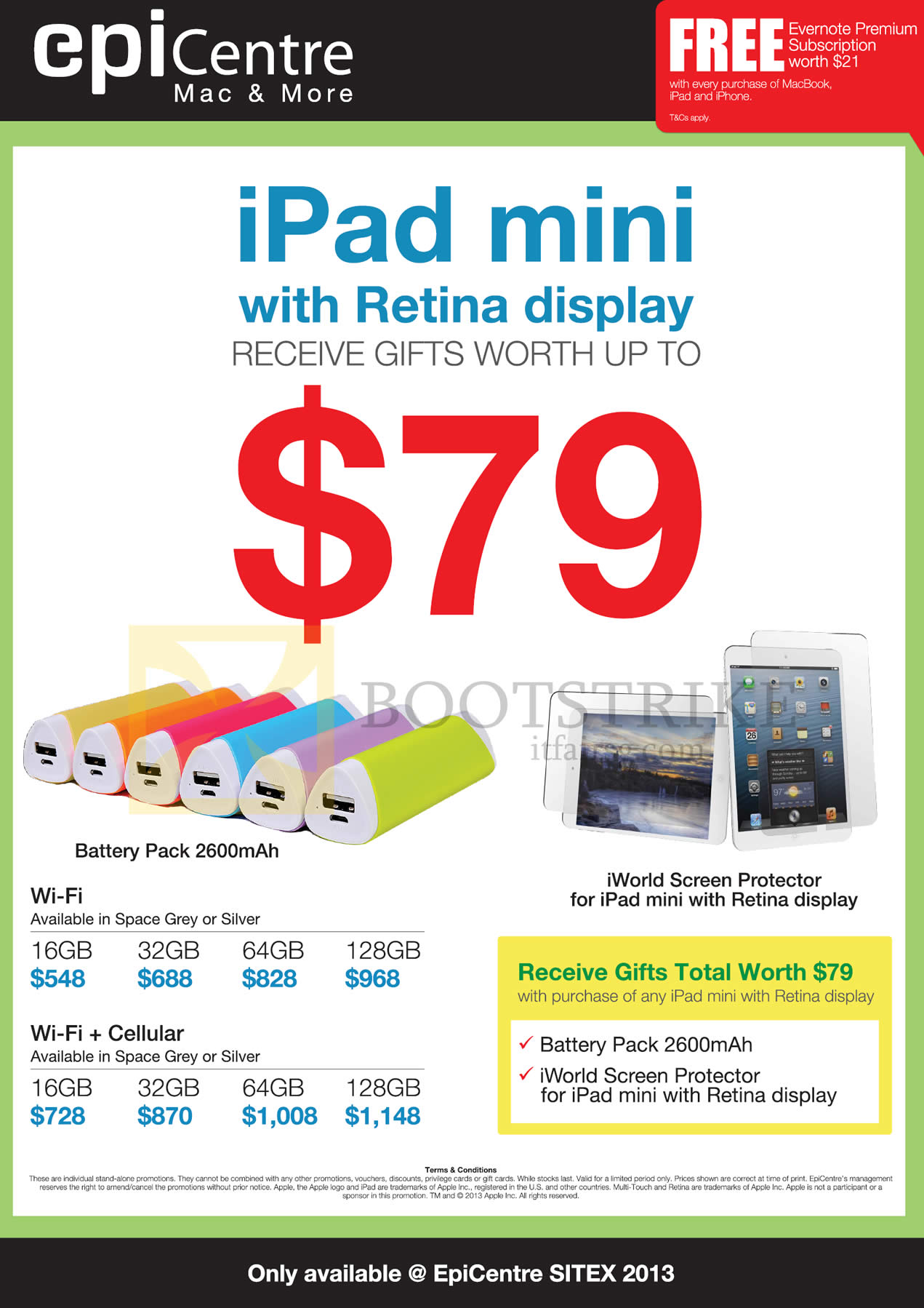 SITEX 2013 price list image brochure of EpiCentre Apple IPad Mini With Retina Display, IPad Mini 2, Wi-Fi, Cellular, Free Gifts, 16GB 32GB 64GB 128GB