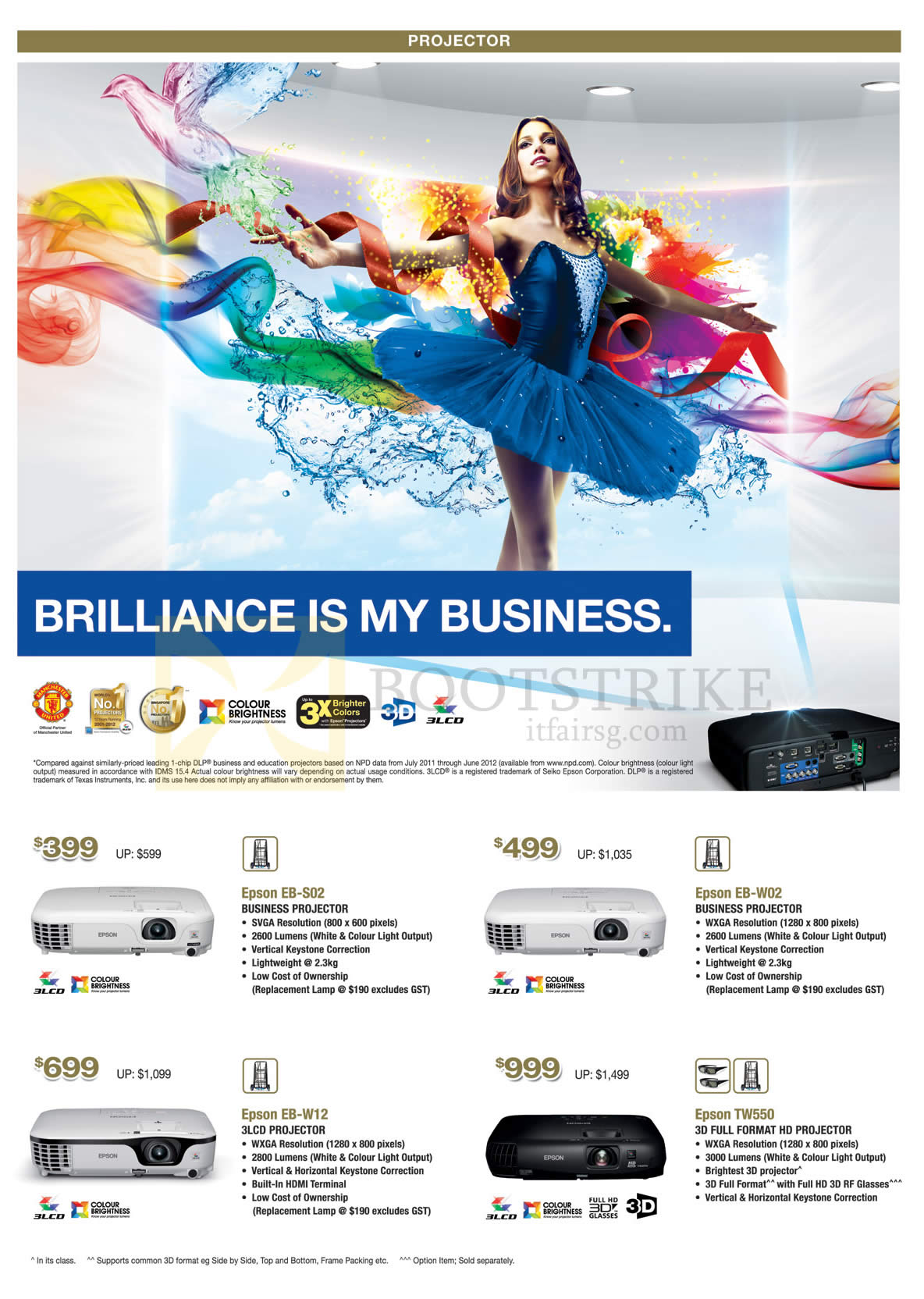 SITEX 2013 price list image brochure of Epson Projectors EB-S02, W12, W02, TW550