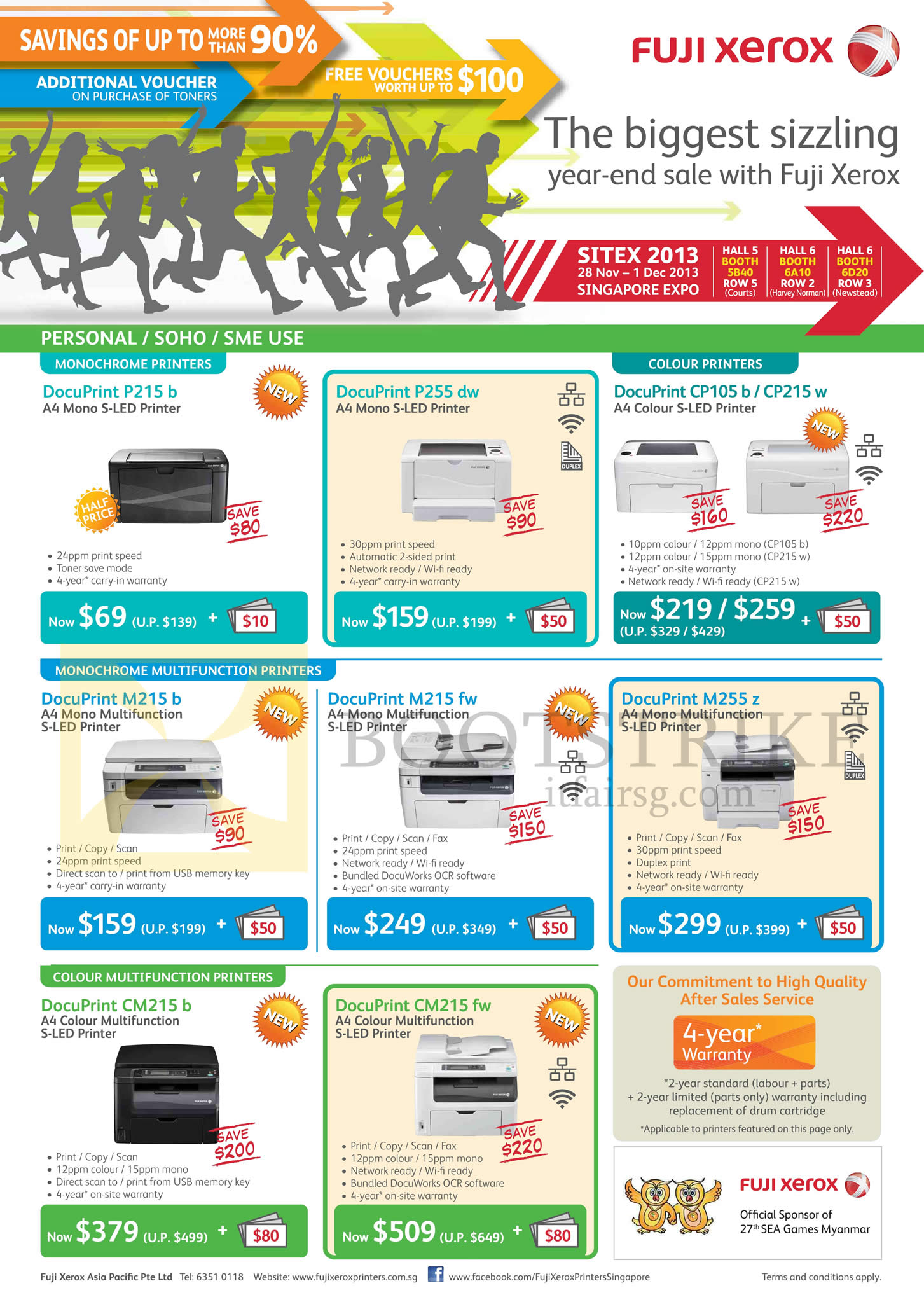 SITEX 2013 price list image brochure of Fuji Xerox Printers S-LED DocuPrint P215b, P255dw, CP105b, CP215W, M215b, M215fw, M255z, CM215b, CM215fw