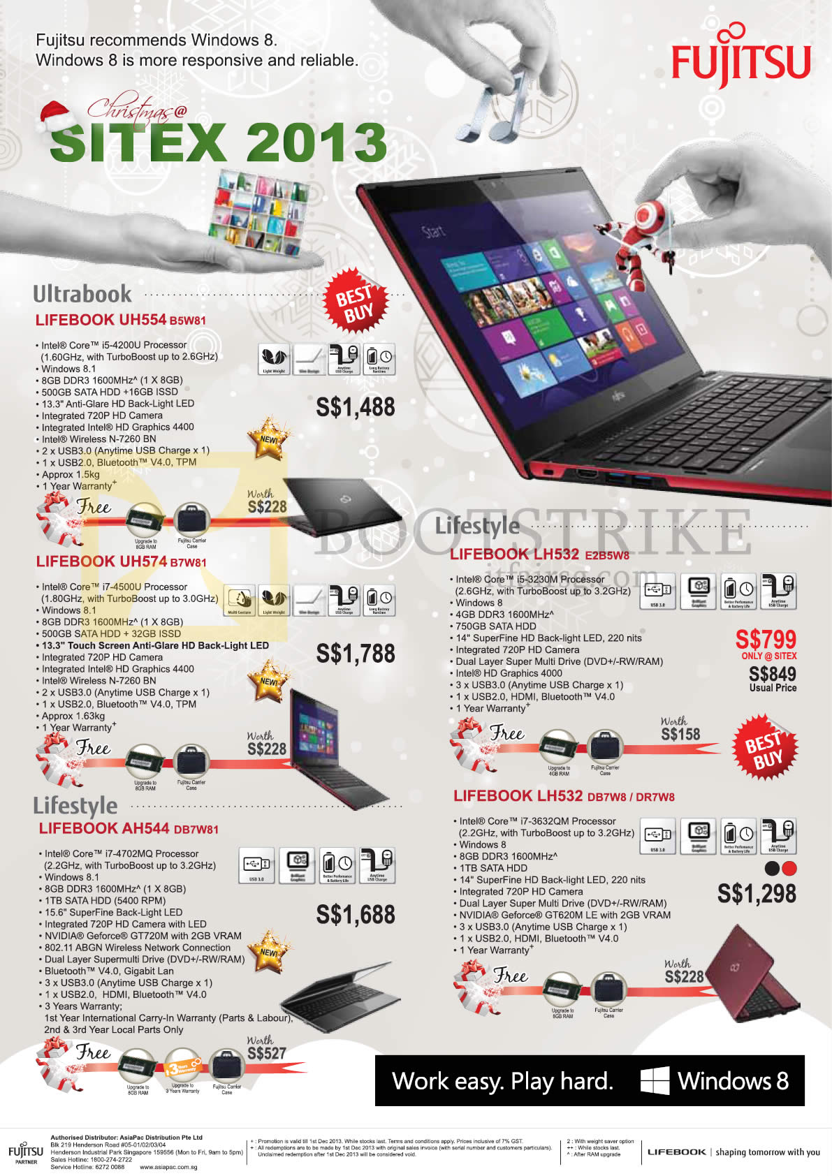 SITEX 2013 price list image brochure of Fujitsu Notebooks Lifebook UH554 B5W81, UH574 B7W81, LH532 E2B5W8, LH532 DB7W8 DR7W8, AH544 DB7W81