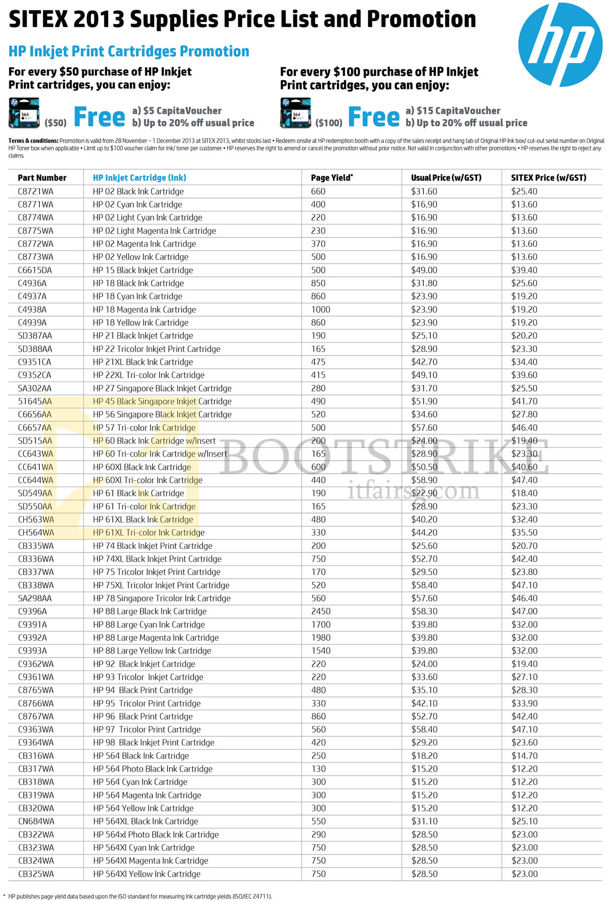 SITEX 2013 price list image brochure of HP Cartridge Promotion Prices 1