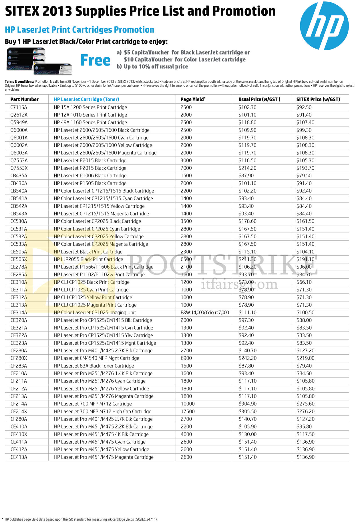 SITEX 2013 price list image brochure of HP Printers Ink Cartridge Toner Price List