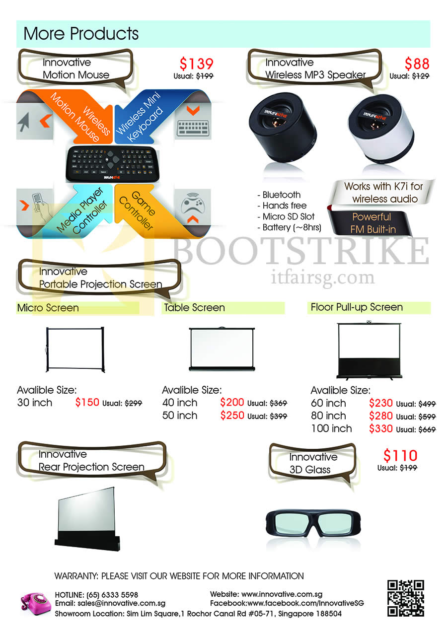 SITEX 2013 price list image brochure of Innovative Accessories Mouse, Speaker, Projection Screen, 3D Glass