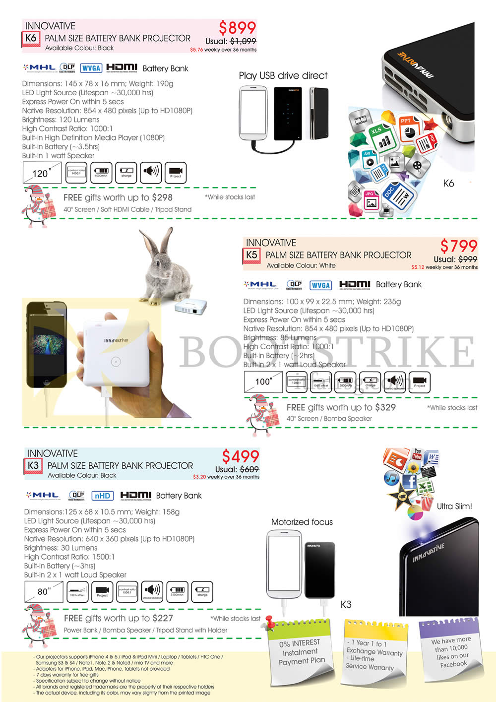 SITEX 2013 price list image brochure of Innovative External Charger Battery Bank Projector K6, K5, K3