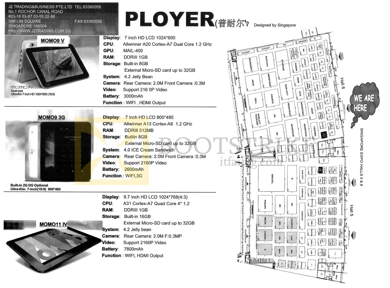 SITEX 2013 price list image brochure of J2 Trading Tablets Momo9 V, Momo9 3G, Momo11 IV