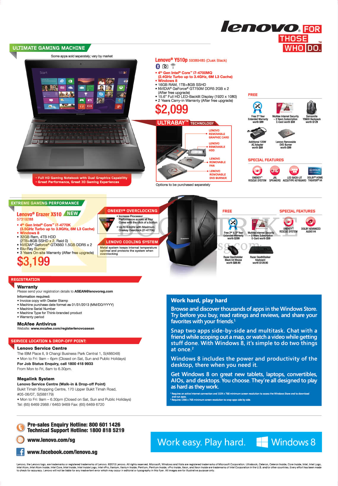 SITEX 2013 price list image brochure of Lenovo Notebook Gaming Y510p, Desktop PC Erazer X510, Warranty