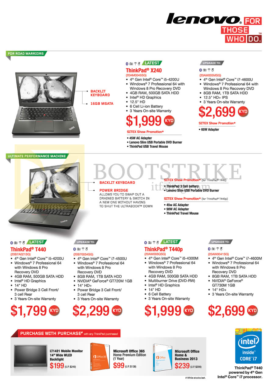 SITEX 2013 price list image brochure of Lenovo Notebooks Thinkpad X240, T440, T440p