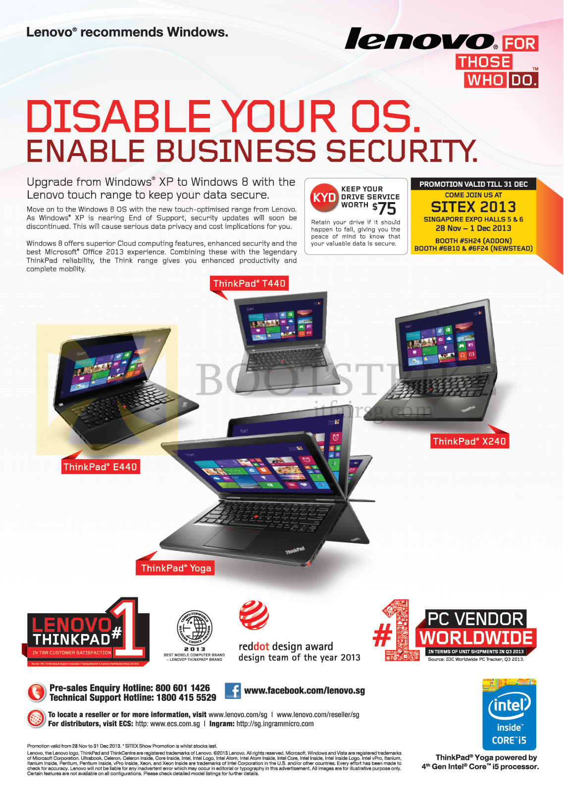 SITEX 2013 price list image brochure of Lenovo Windows 8 Features, Notebooks Thinkpad E440, T440, X240, Yoga