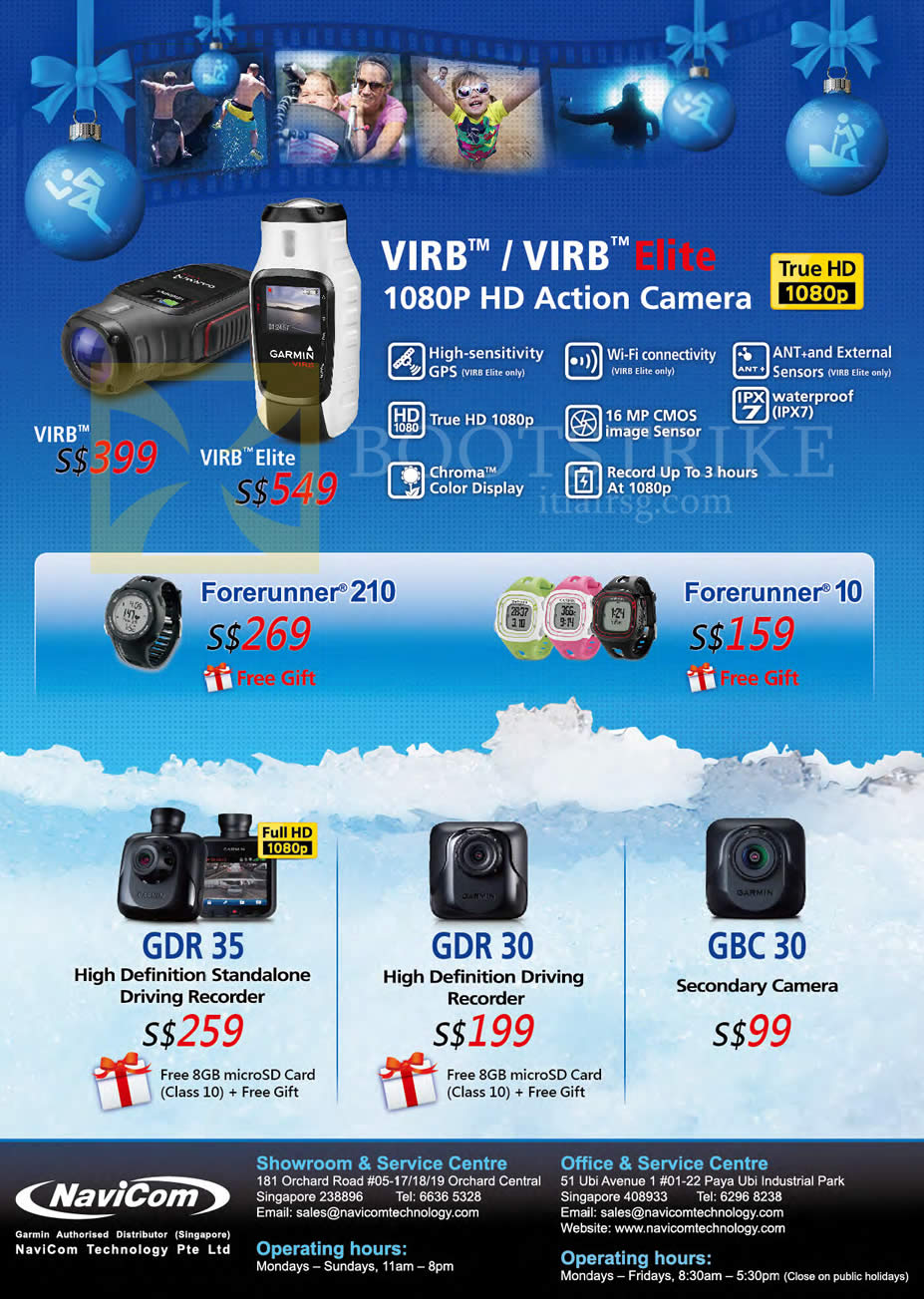 SITEX 2013 price list image brochure of Navicom Garmin Virb Camera, Virb Elite, Driving Recorder GDR 35, 30, 30, Forerunner Watch 210, 10