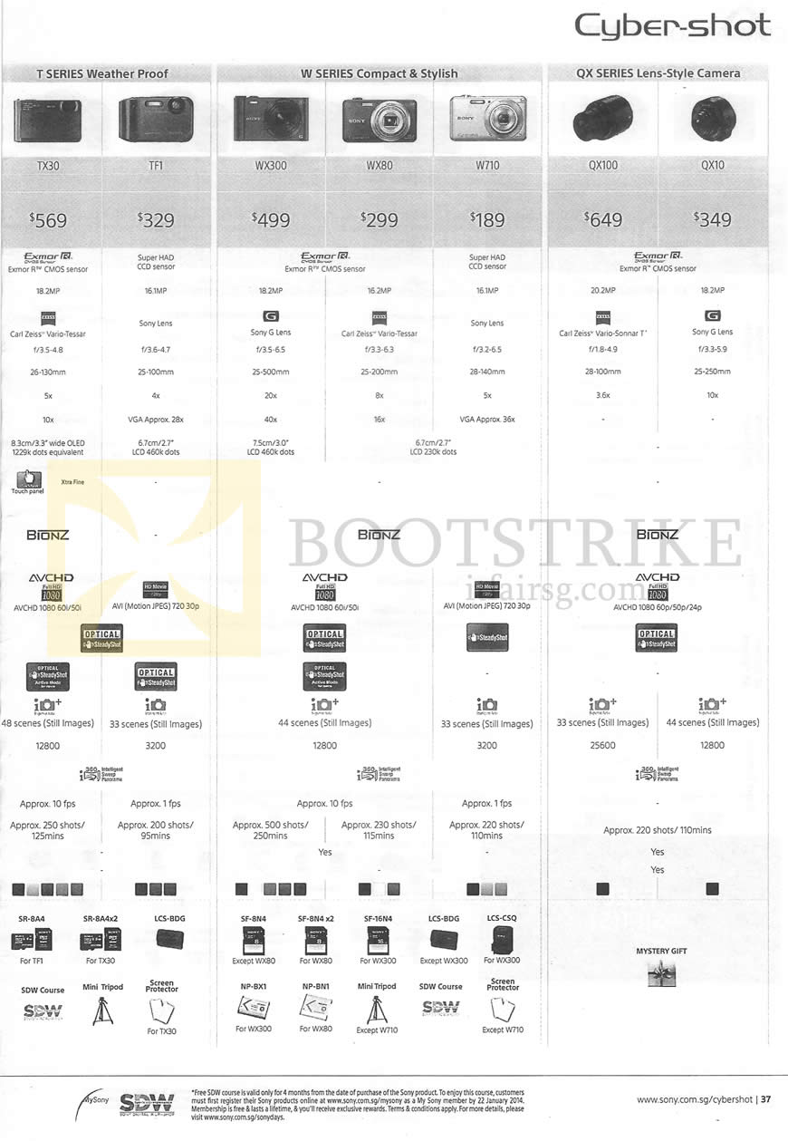 SITEX 2013 price list image brochure of Newstead Sony Digital Cameras TX30, TF1, WX300, WX80, W710, QX100, QX10