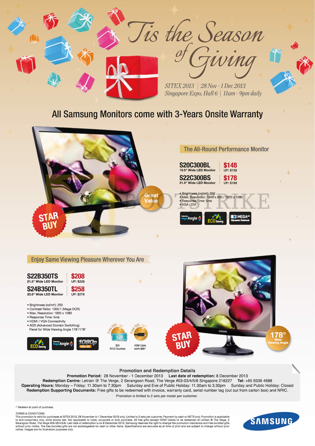 SITEX 2013 price list image brochure of Samsung Monitors LED S20C300BL, S22C300BS, S22B350TS, S24B350TL