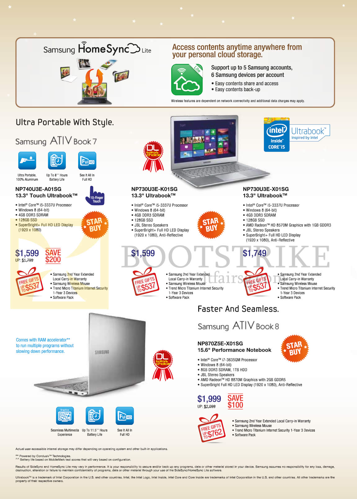 SITEX 2013 price list image brochure of Samsung Notebooks Ativ Book 7 NP740U3E-A01Sg, NP730U3E-K01SG, NP730U3E-X01SG, Ativ Book 8NP870Z5E-X01SG