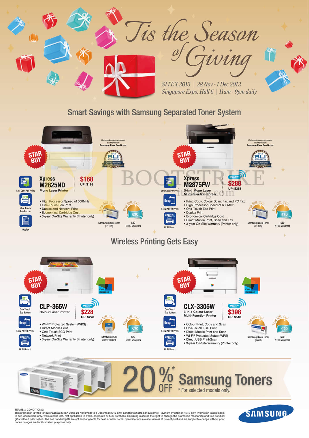 SITEX 2013 price list image brochure of Samsung Printers Laser Xpress M2825ND M2875FW CLP-365W CLX-3305W Toners