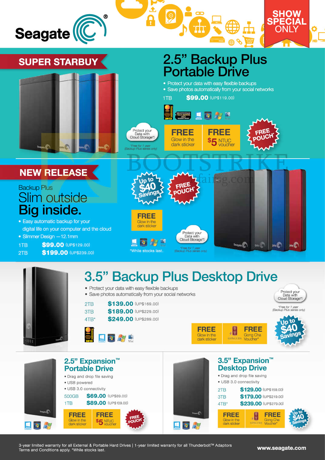 SITEX 2013 price list image brochure of Seagate Extenal Storage Backup Plus 1TB 2TB, Desktop Drive 3TB 4TB, Expansion 500GB 1TB, Desktop Drive