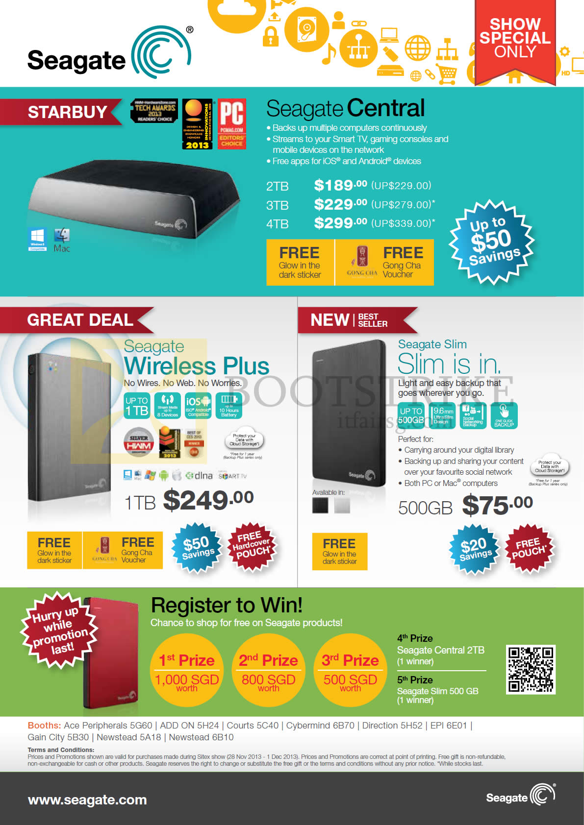 SITEX 2013 price list image brochure of Seagate External Storage Central 2TB 3TB 4TB, Wireless Plus 1TB, Slim 500GB