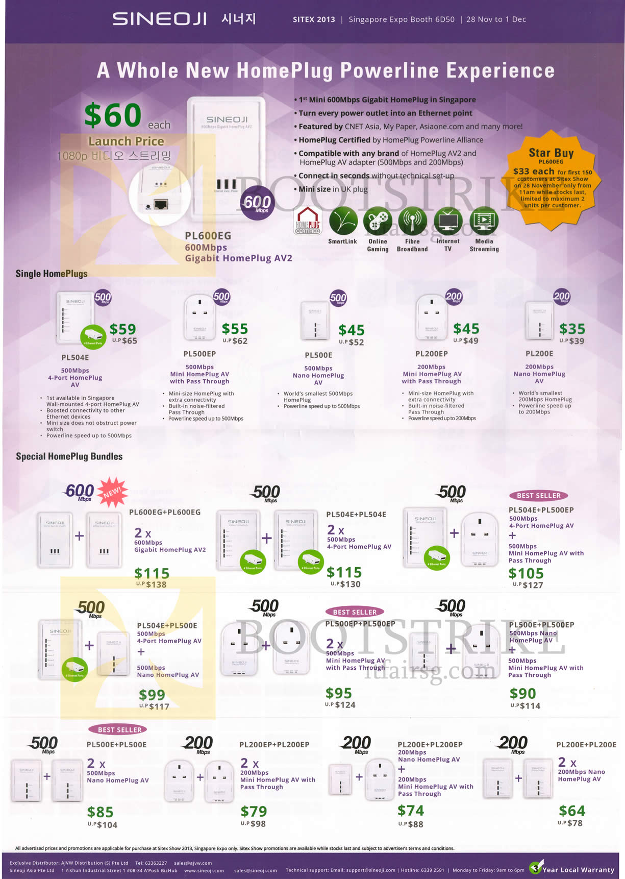 SITEX 2013 price list image brochure of Sineoji Networking Homeplug Powerline PL600EG, PL504E PL500EP PL500E PL200EP PL200E, Bundles