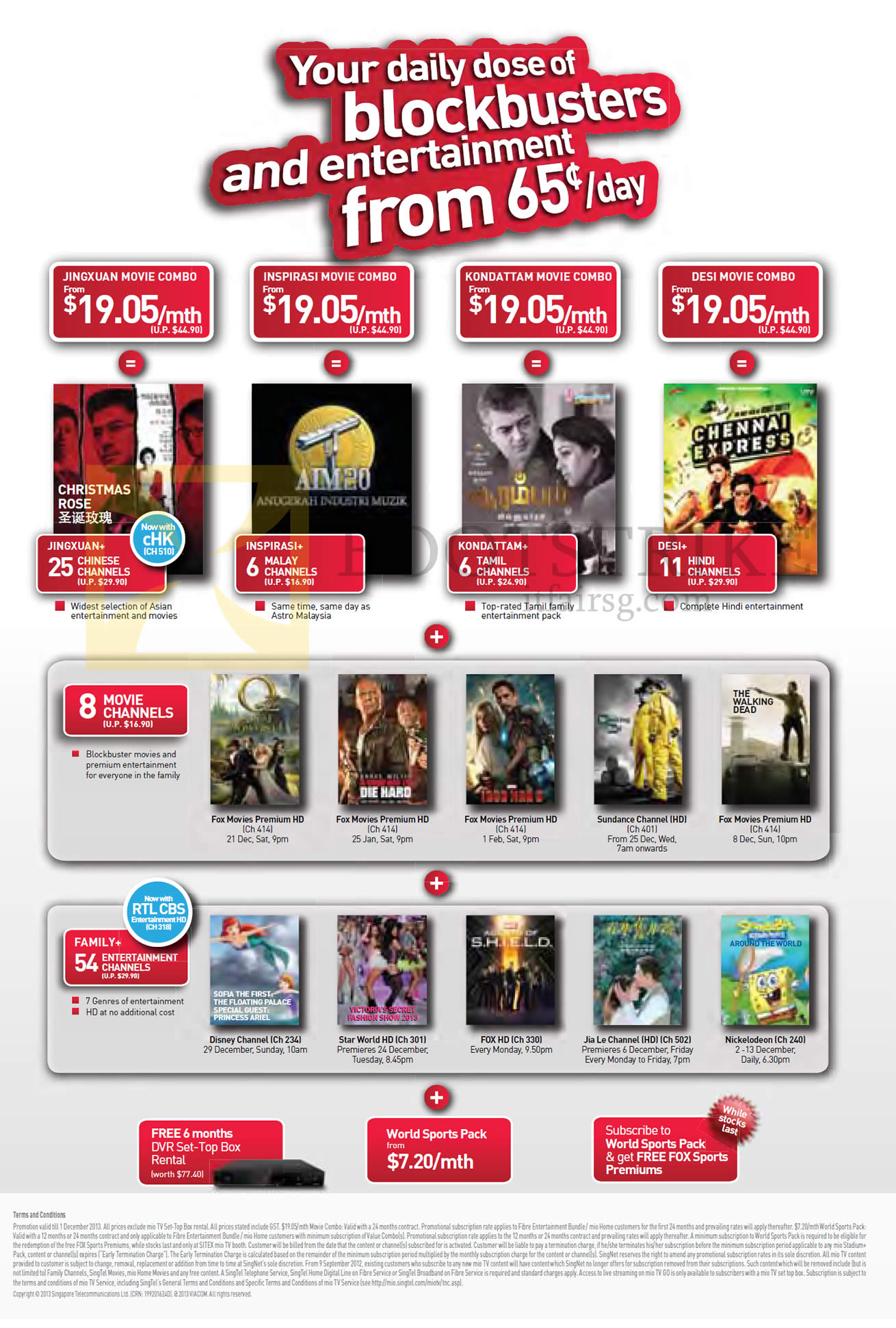 SITEX 2013 price list image brochure of Singtel Mio TV Combo Packs, Jingxuan Inspirasi Kondattam Desi, Movie Channels, Family Plus, DVR Free, Sports Pack