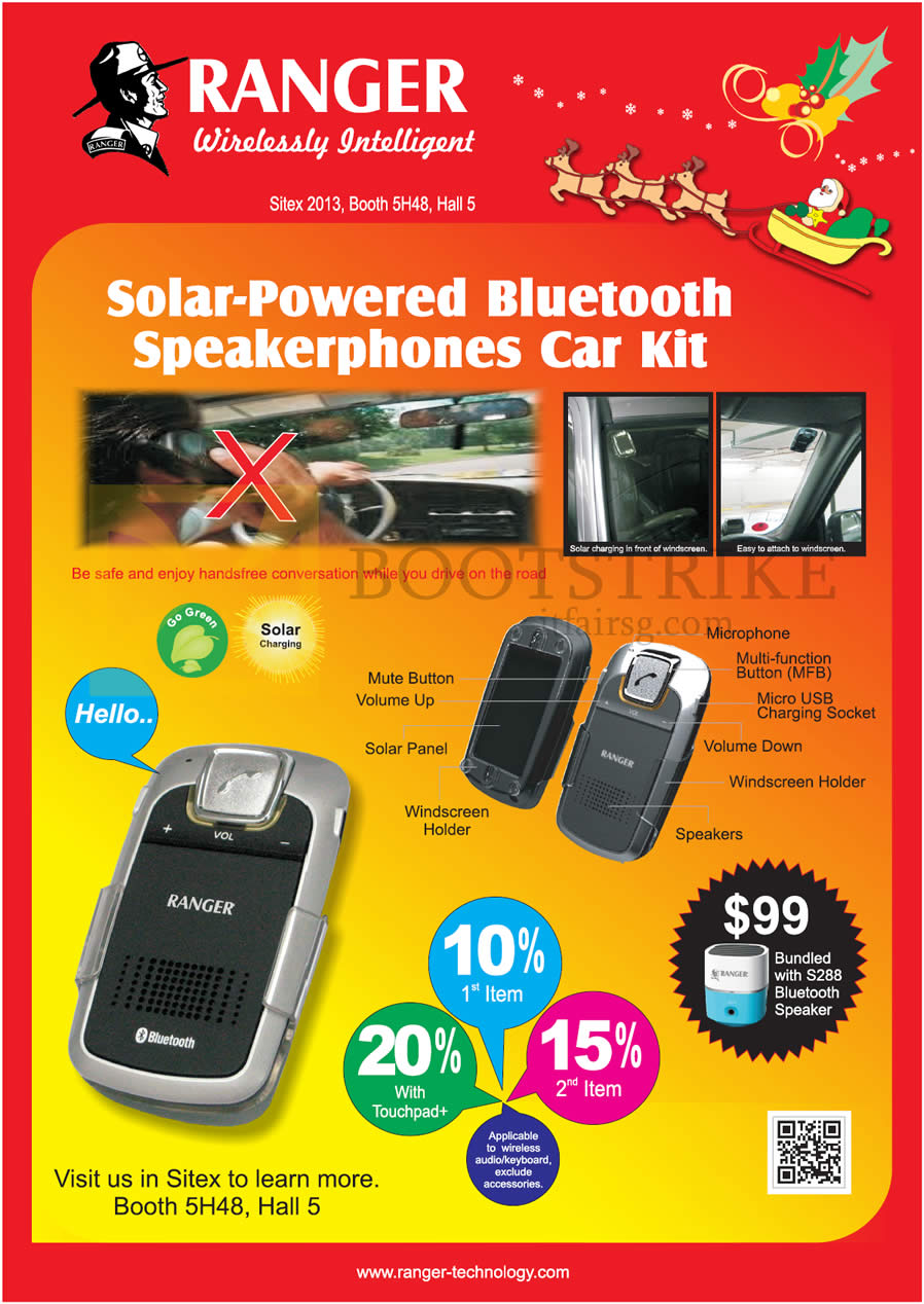 SITEX 2013 price list image brochure of Systems Tech Ranger Solar Powered Wireless Car Kit Speaker