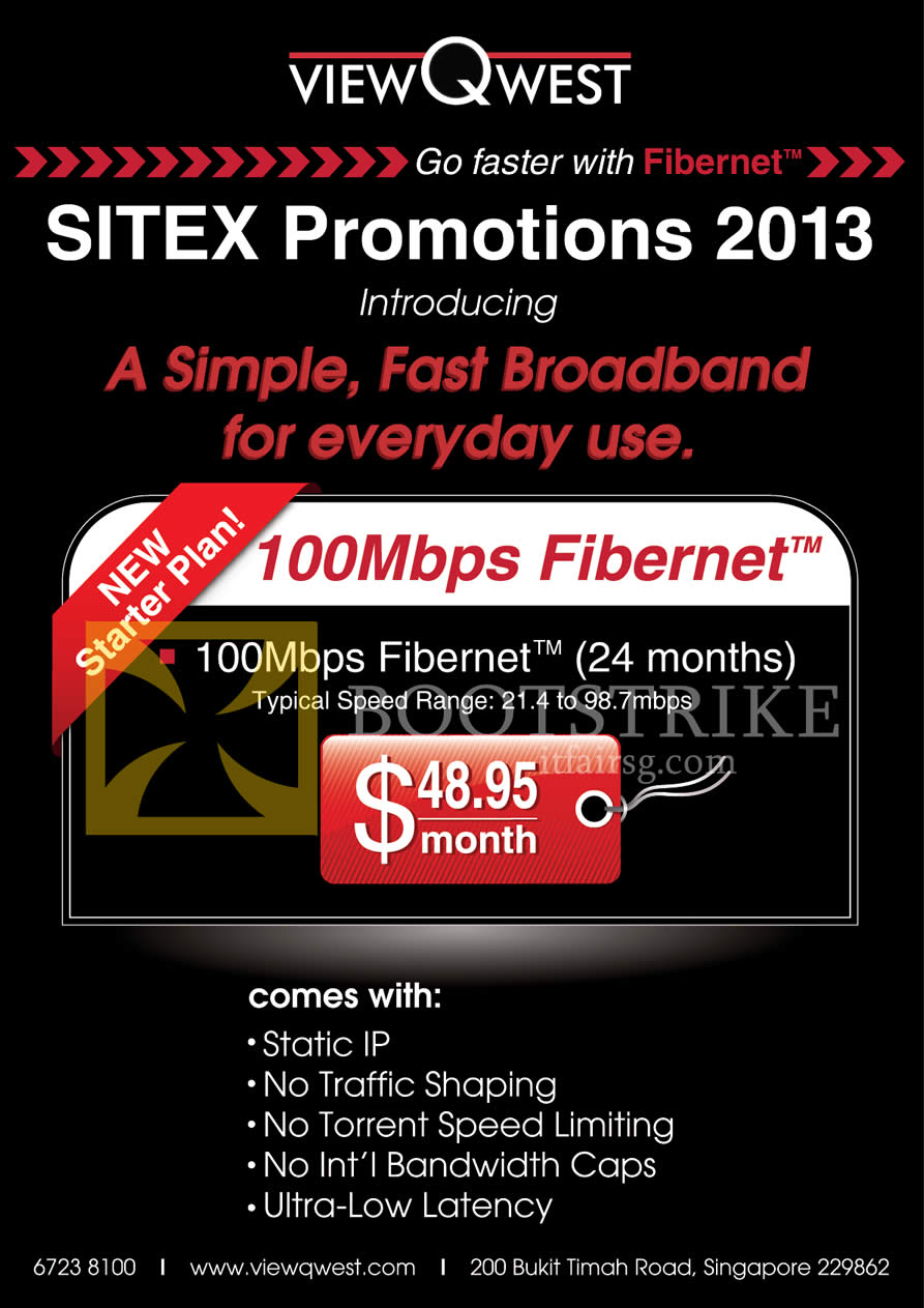 SITEX 2013 price list image brochure of ViewQwest Fibre Broadband 100Mbps Fibernet