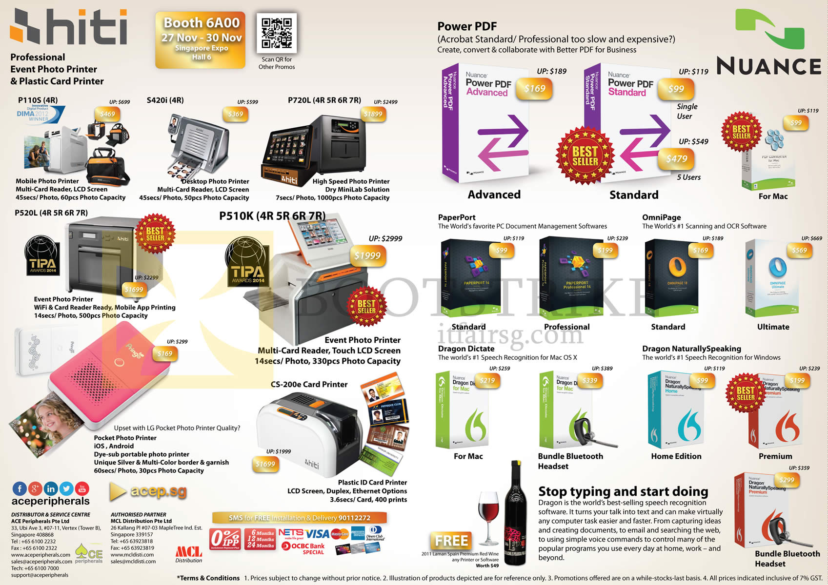 SITEX 2014 price list image brochure of Ace Peripherals Asustor HiTi Nuance Synology Power PDF, PaperPort, Dragon Dictate, Dragon Naturally Speaking