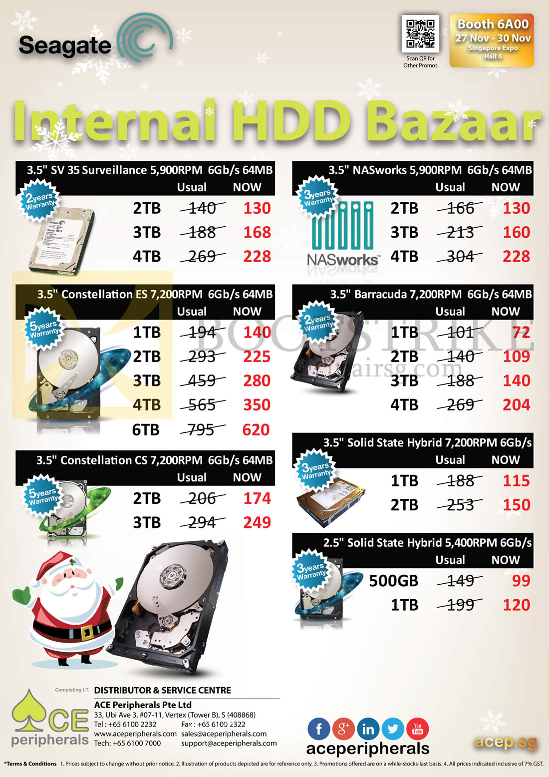 SITEX 2014 price list image brochure of Ace Peripherals Internal HDDs Seagate Barracuda NASworks SSD Constellation 1TB, 2TB, 3TB, 4TB, 5TB, 6TB