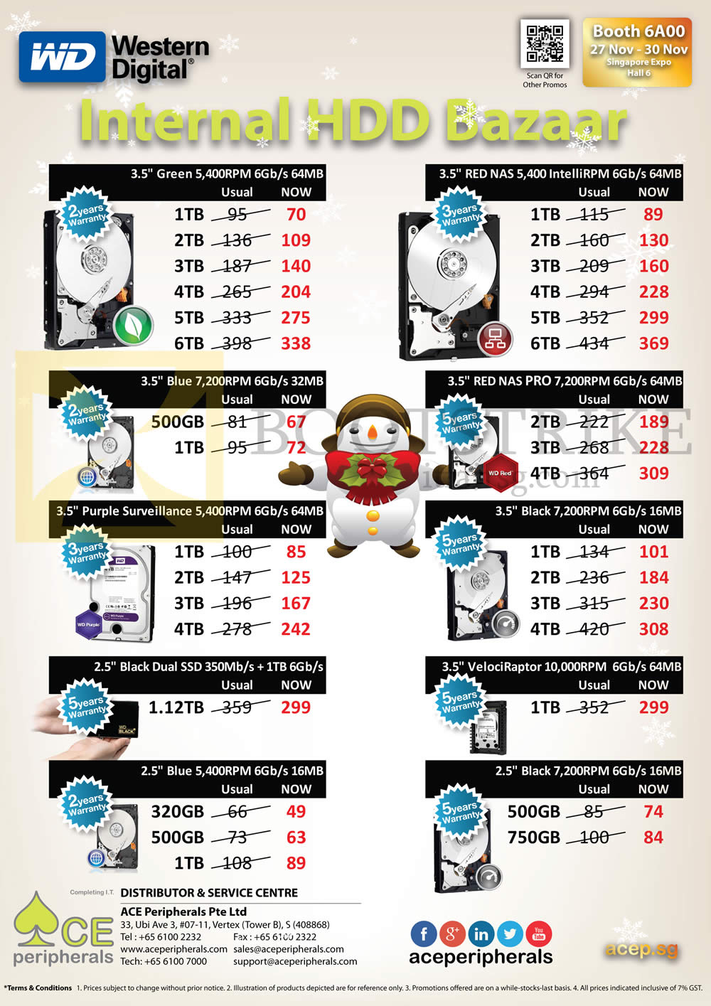 SITEX 2014 price list image brochure of Ace Peripherals Internal HDDs WD Green, Red, Black, VelociRaptor Dual 1TB, 2TB, 3TB, 4TB, 5TB, 6TB