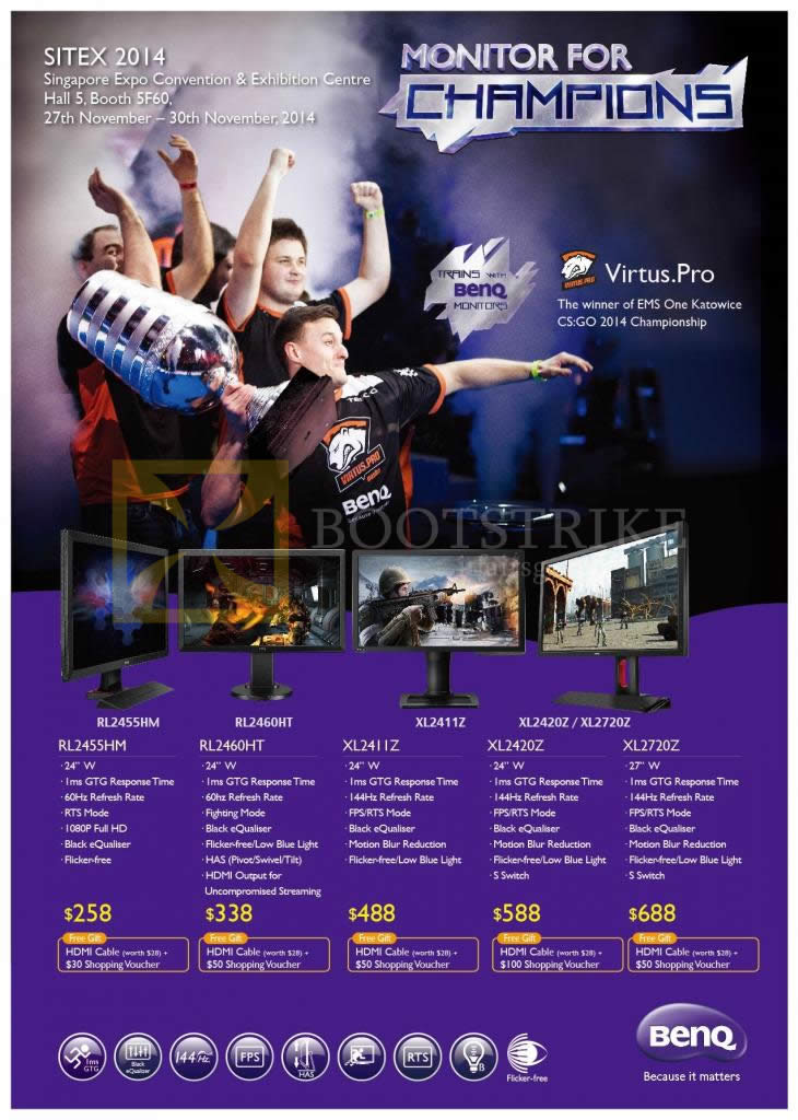 SITEX 2014 price list image brochure of Benq Monitors BL2455HM RL2460HT XL2411Z XL2420Z XL2720Z