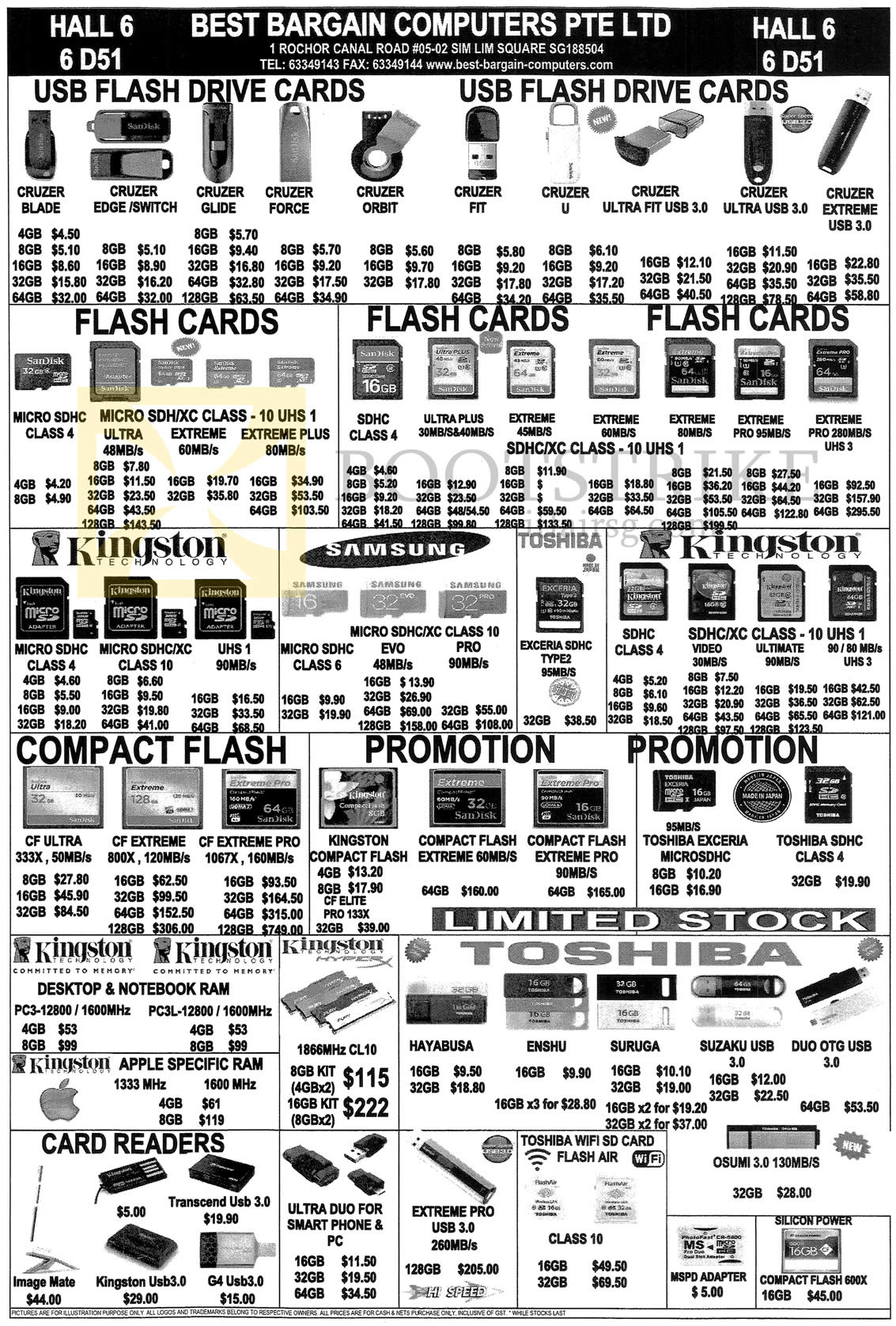 SITEX 2014 price list image brochure of Best Bargain Computers USB Flash Drive Cards, Flash Cards, Card Readers, Compact Flash, Samsung, Kingston, Toshiba, Micro SDHC, CF