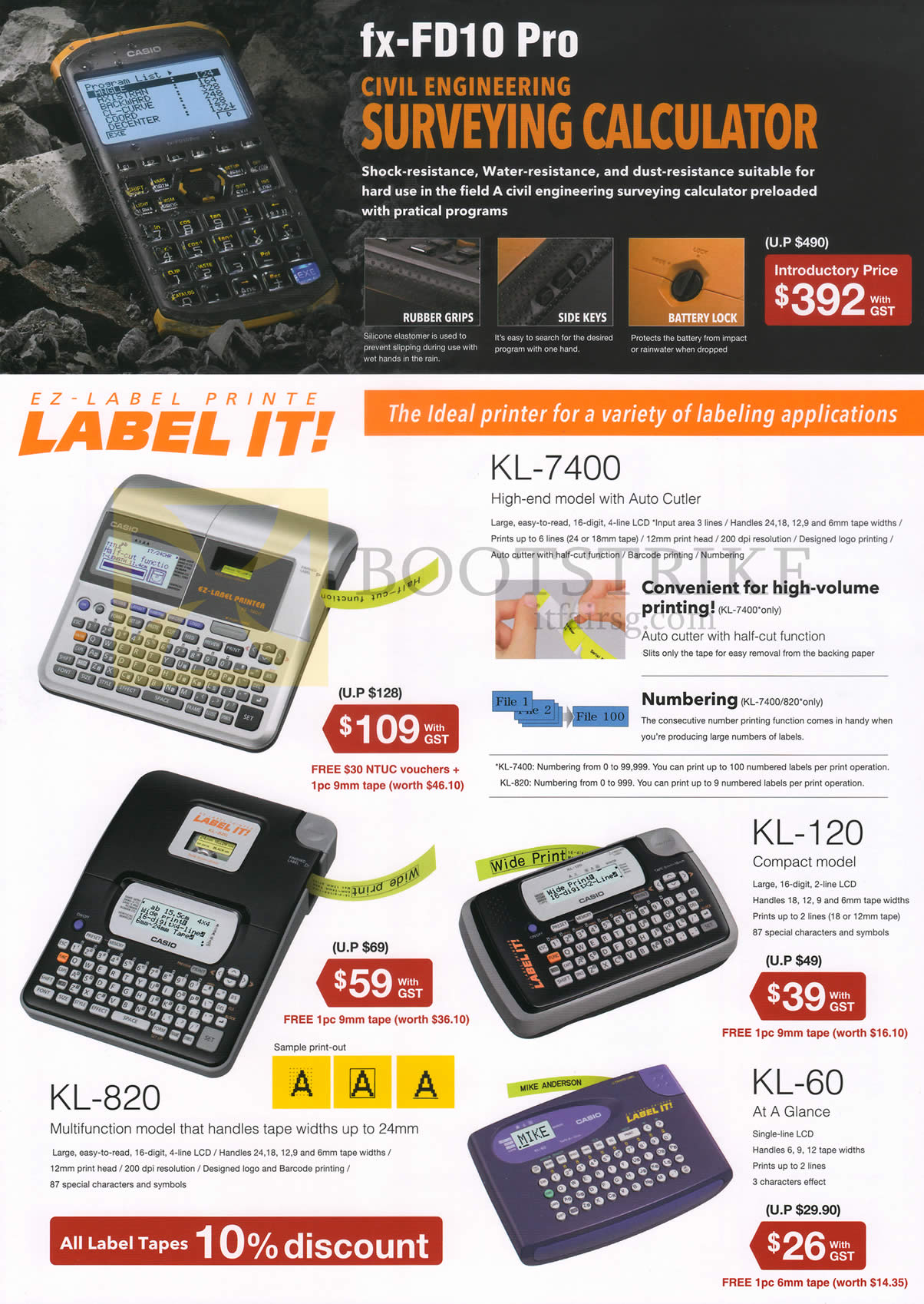 SITEX 2014 price list image brochure of Casio Labellers KL-7400, KL-120, KL-60, KL-820