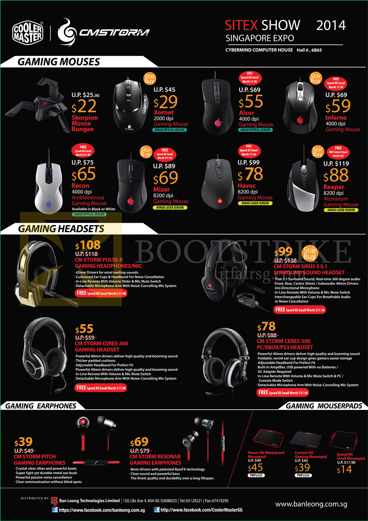 SITEX 2014 price list image brochure of Cybermind Cooler Master Mouses, Headsets, Earphones, Skorpion, Xornet, Alcor, Inferno, Recon, Mizar, Havoc, Reaper, CM Storm Pulse-R, Sirus S5.1, Ceres-300, Ceres-500, Pitch, Resonar