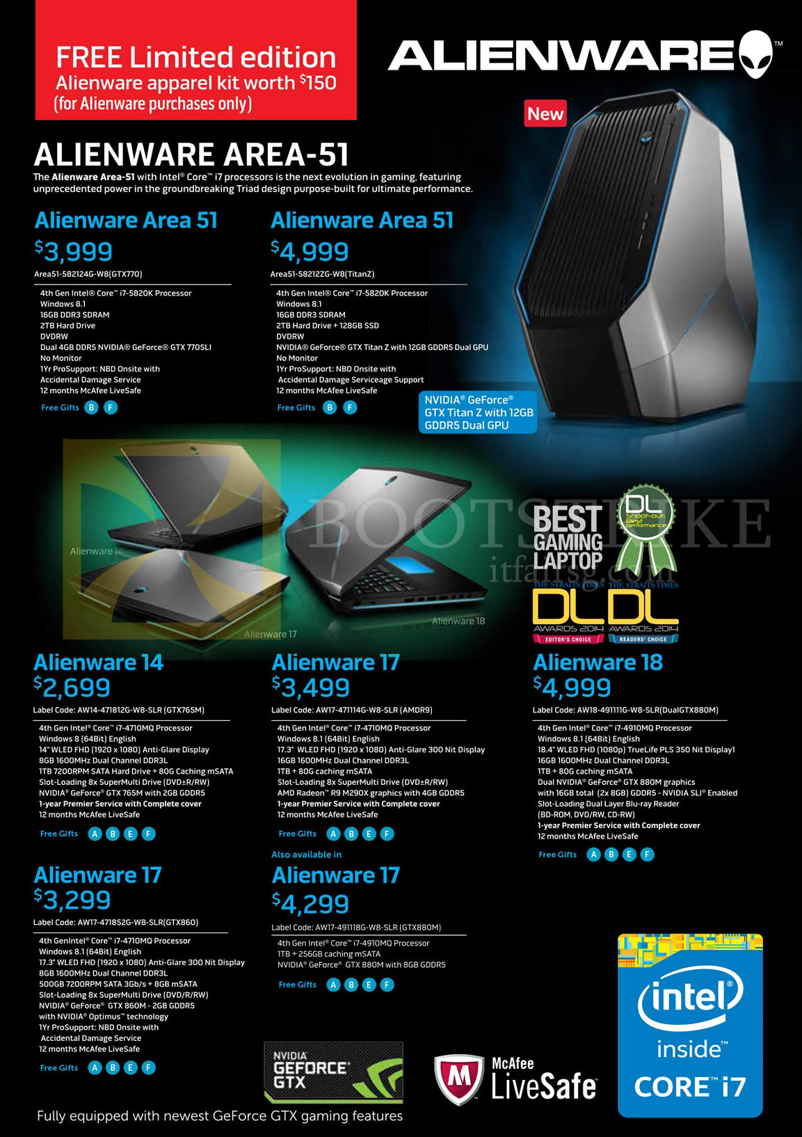 SITEX 2014 price list image brochure of Dell Notebooks, Desktop PCs Alienware Area 51, 14, 17, 18