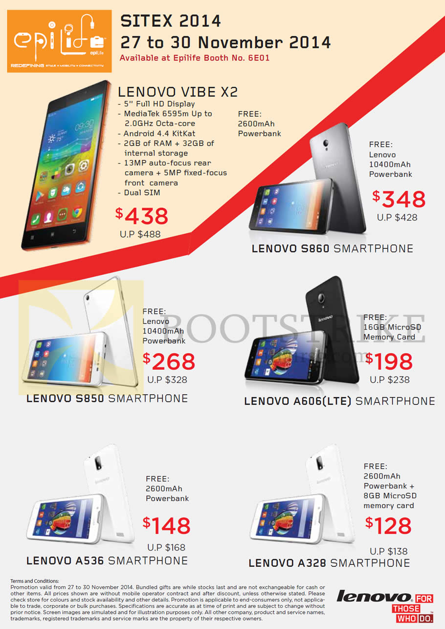 SITEX 2014 price list image brochure of Epicentre Epitude Lenovo Mobile Phones Vibe X2, S860, S850, A606, A536, A328