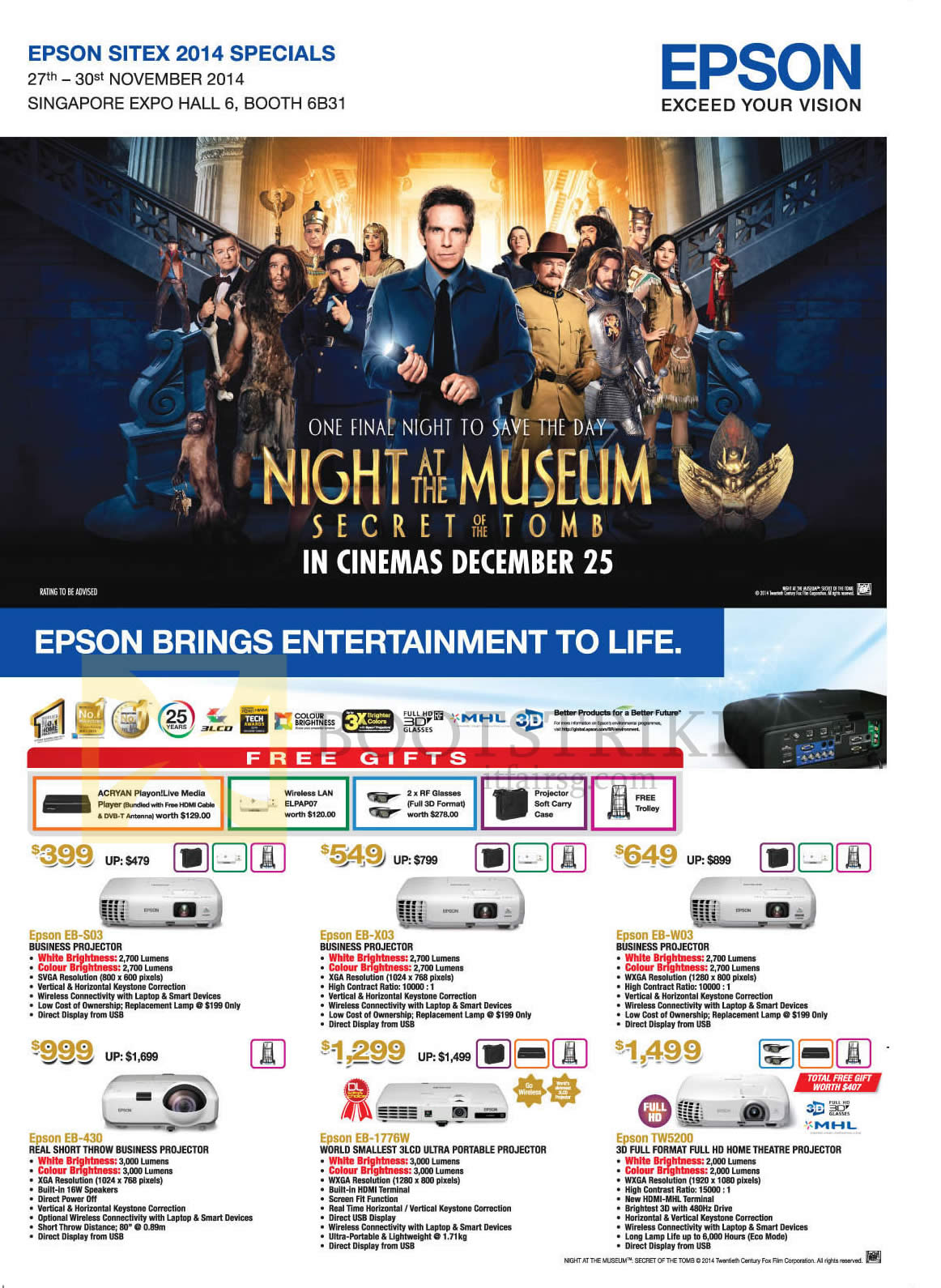 SITEX 2014 price list image brochure of Epson Projectors EB-S03, EB-X03, EB-W03, EB-430, EB-1776W, TW5200