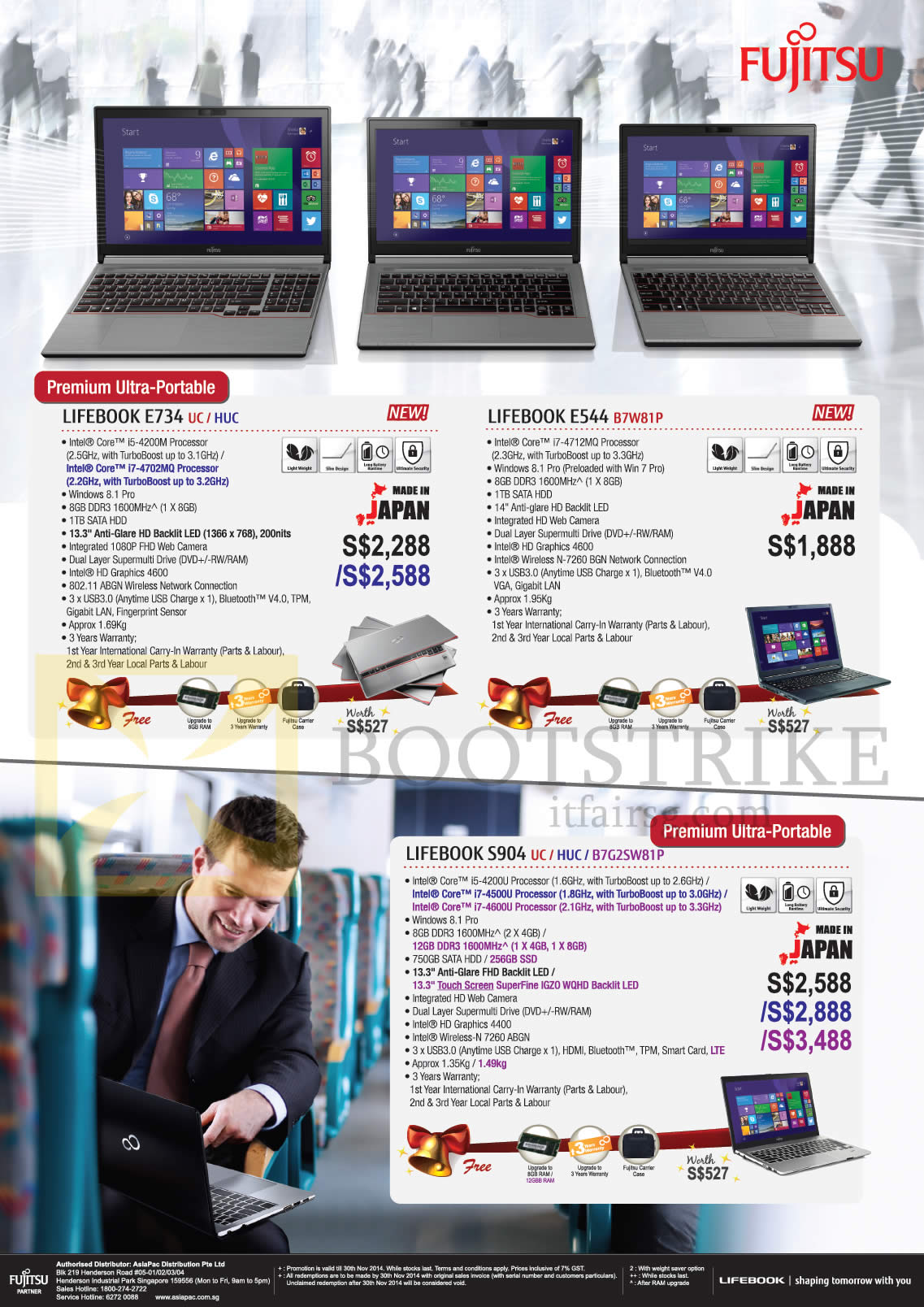 SITEX 2014 price list image brochure of Fujitsu Notebooks Lifebook E734 UC HUC, Lifebook E544 B7W81P, Lifebook S904 UC HUC B7G2SW81P