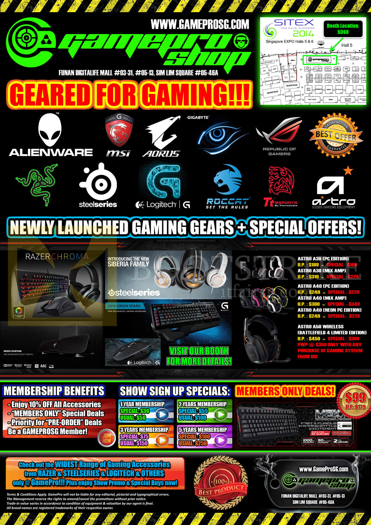 SITEX 2014 price list image brochure of Gamepro Shop Gaming Gears Keyboard, Headphones, Astro A30 PC Edition, A30 Mix Amp, A40 PC Edition, A40 Mix Amp, A40 Neon PC Edition, A50 Wireless Batterfield 4 Limited Edition