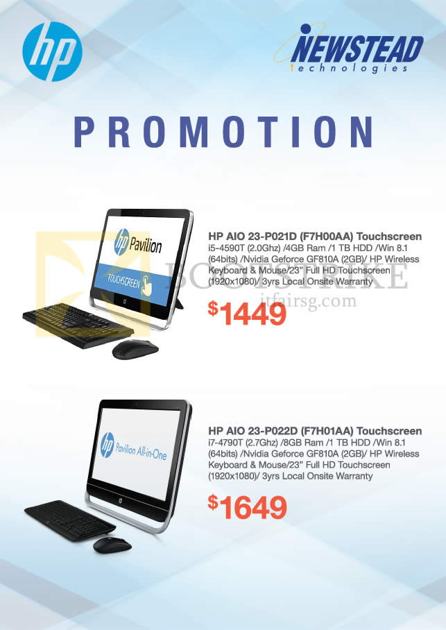 SITEX 2014 price list image brochure of HP Newstead AIO Desktop PCs 23-P021D F7H00AA, 23-P022D F7H01AA