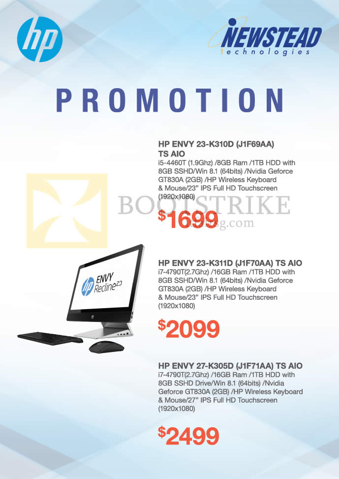 SITEX 2014 price list image brochure of HP Newstead AIO Desktop PCs Envy 23-K310D J1F69AA, 23-K311D J1F70AA, 27-K305D J1F71AA