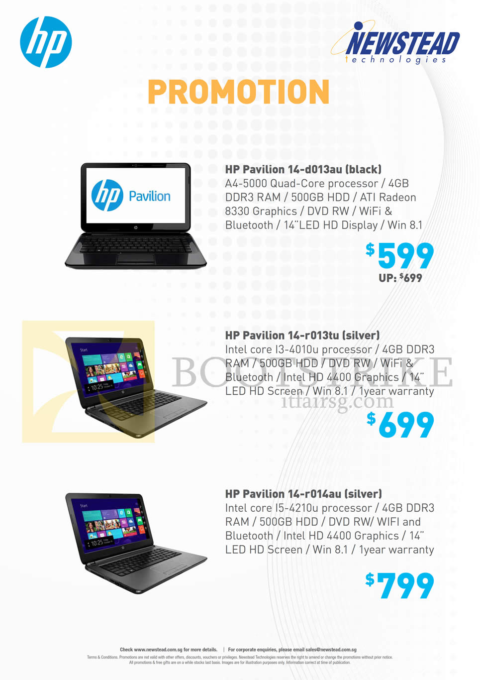 SITEX 2014 price list image brochure of HP Newstead Notebooks Pavilion 14-d013au, 14-r013tu, 14-r014au