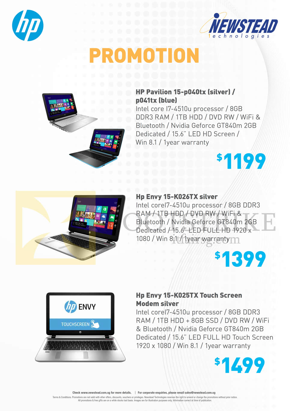 SITEX 2014 price list image brochure of HP Newstead Notebooks Pavilion, Envy, 15-p040tx, 15-p041tx, 15-K026TX, 15-K025TX