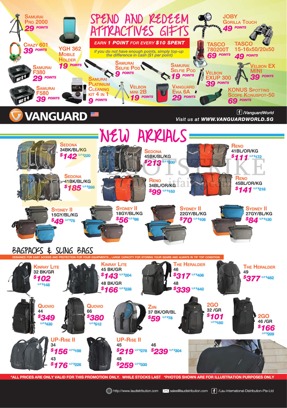 SITEX 2014 price list image brochure of Lau Intl Vanguard Bags, Bagpacks, Sling Bags, Spend N Redeem