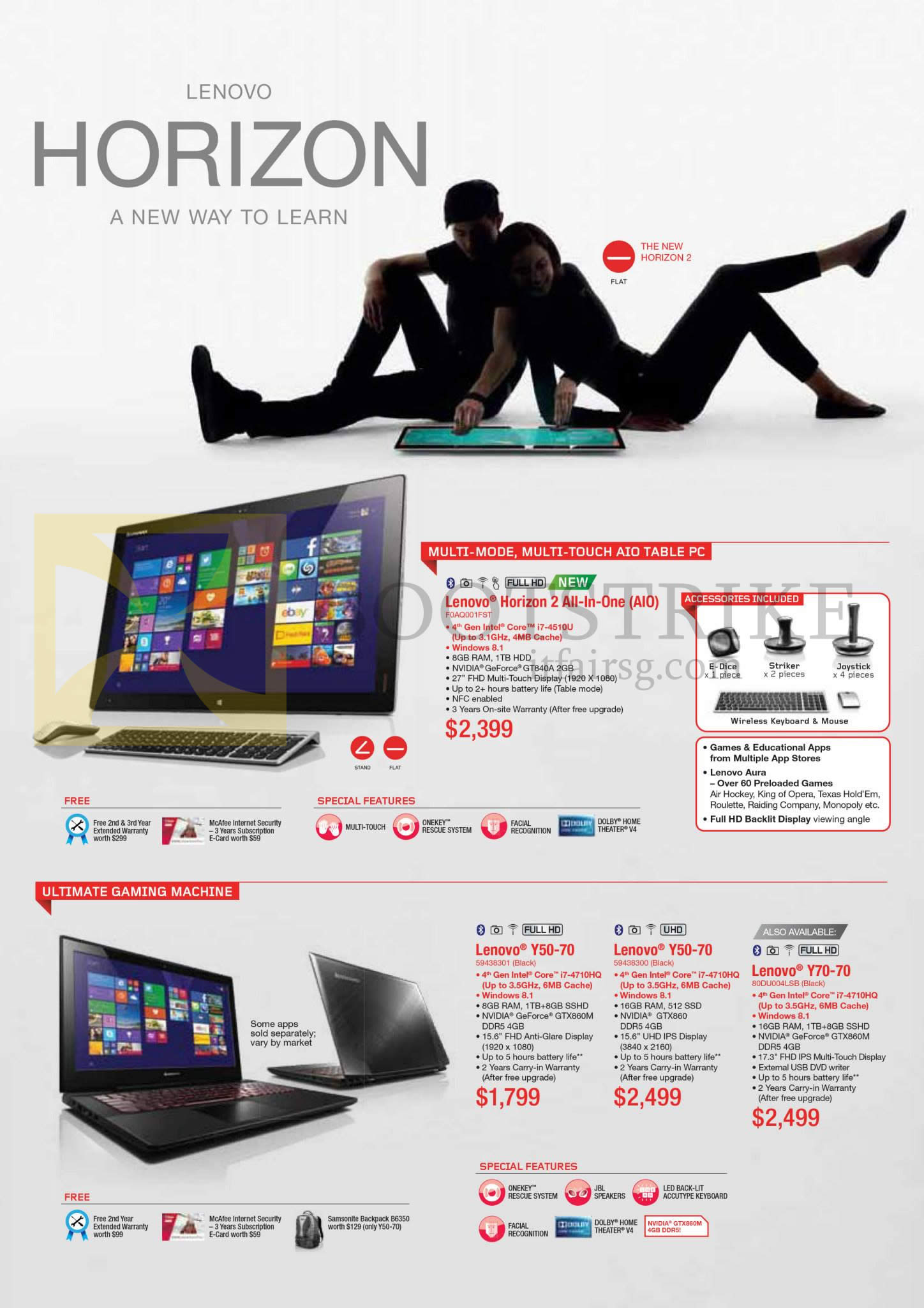 SITEX 2014 price list image brochure of Lenovo Notebooks, AIO Desktop PC, Horizon 2, Y50-70, Y70-70