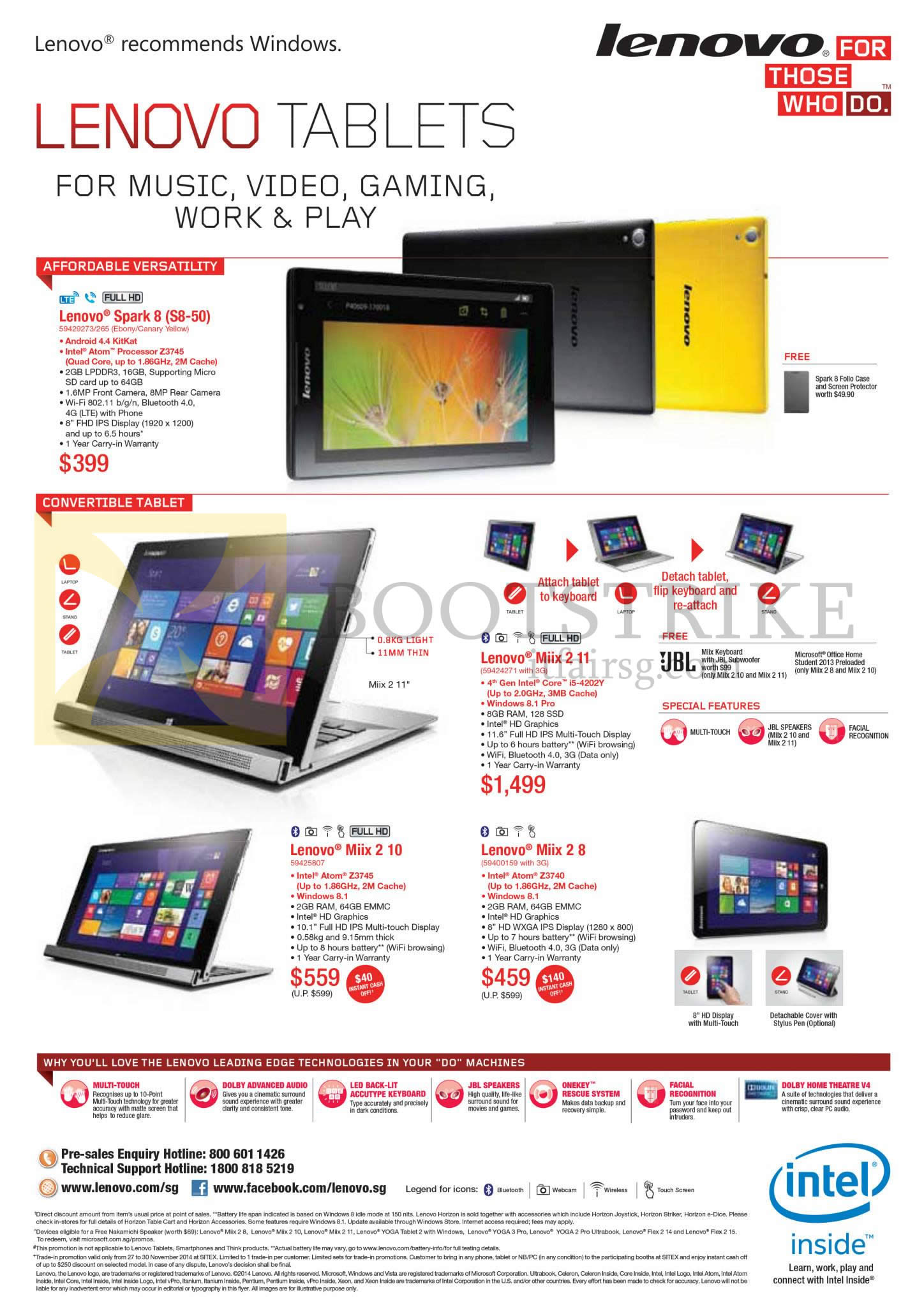 SITEX 2014 price list image brochure of Lenovo Tablets Spark 8, Miix 2 11, Miix 2 10, Miix 2 8