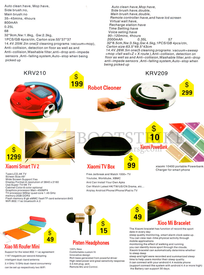 SITEX 2014 price list image brochure of New Star Electronic Robot Cleaners, Xiaomi Smart TV 2, TV Box, Roufer Mini, Bracelet, Pisten Headphones