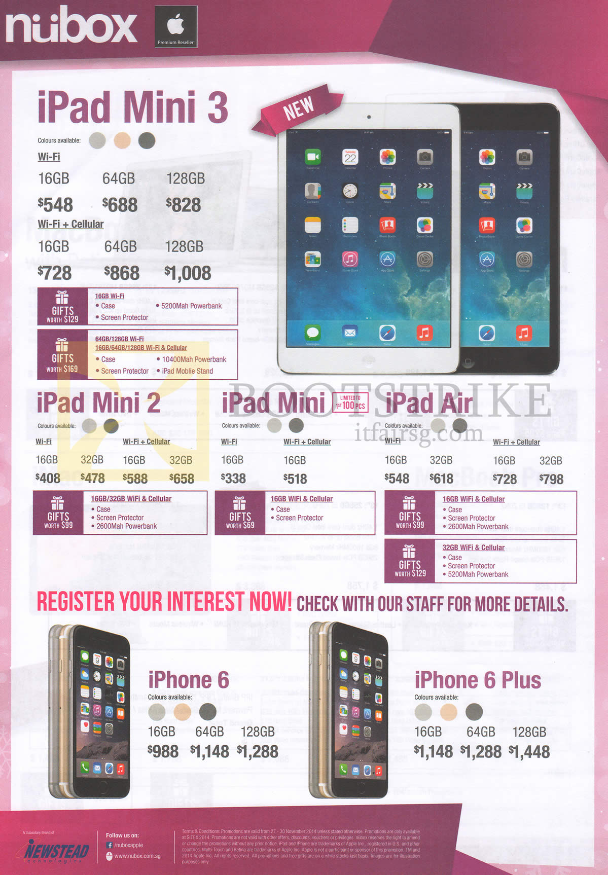 SITEX 2014 price list image brochure of Nubox Apple IPad Mini 3 Tablet, Mini 2, Mini, Air, IPhone 6, IPhone 6 Plus