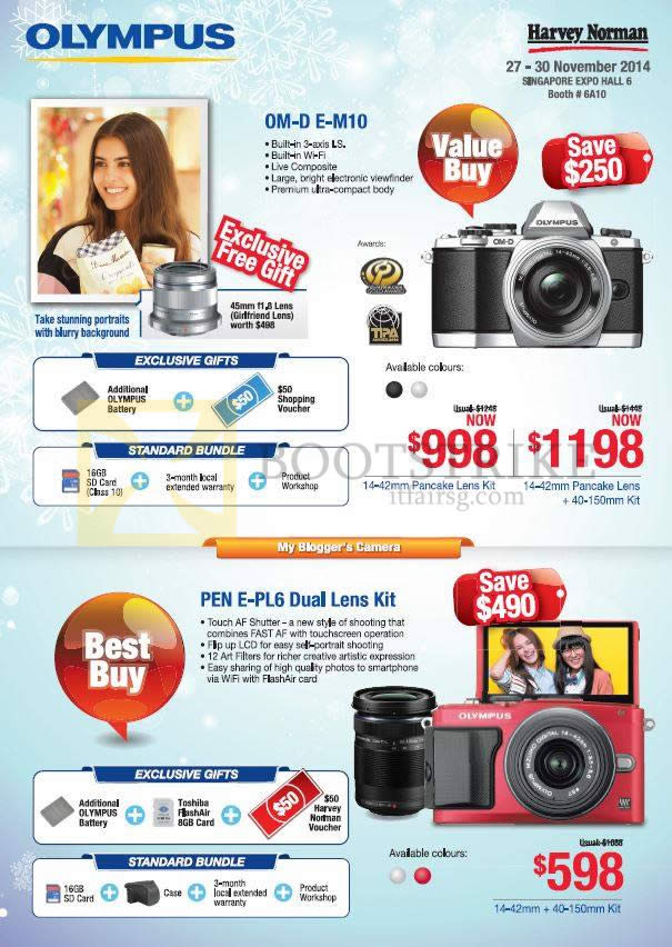 SITEX 2014 price list image brochure of Olympus Digital Cameras OM-D E-M10, PEN E-PL6 Dual Lens Kit