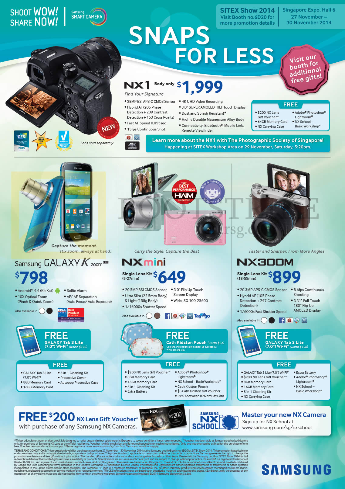 SITEX 2014 price list image brochure of Samsung Digital Cameras NX1, Galaxy K Zoom, NX Mini, NX 300M