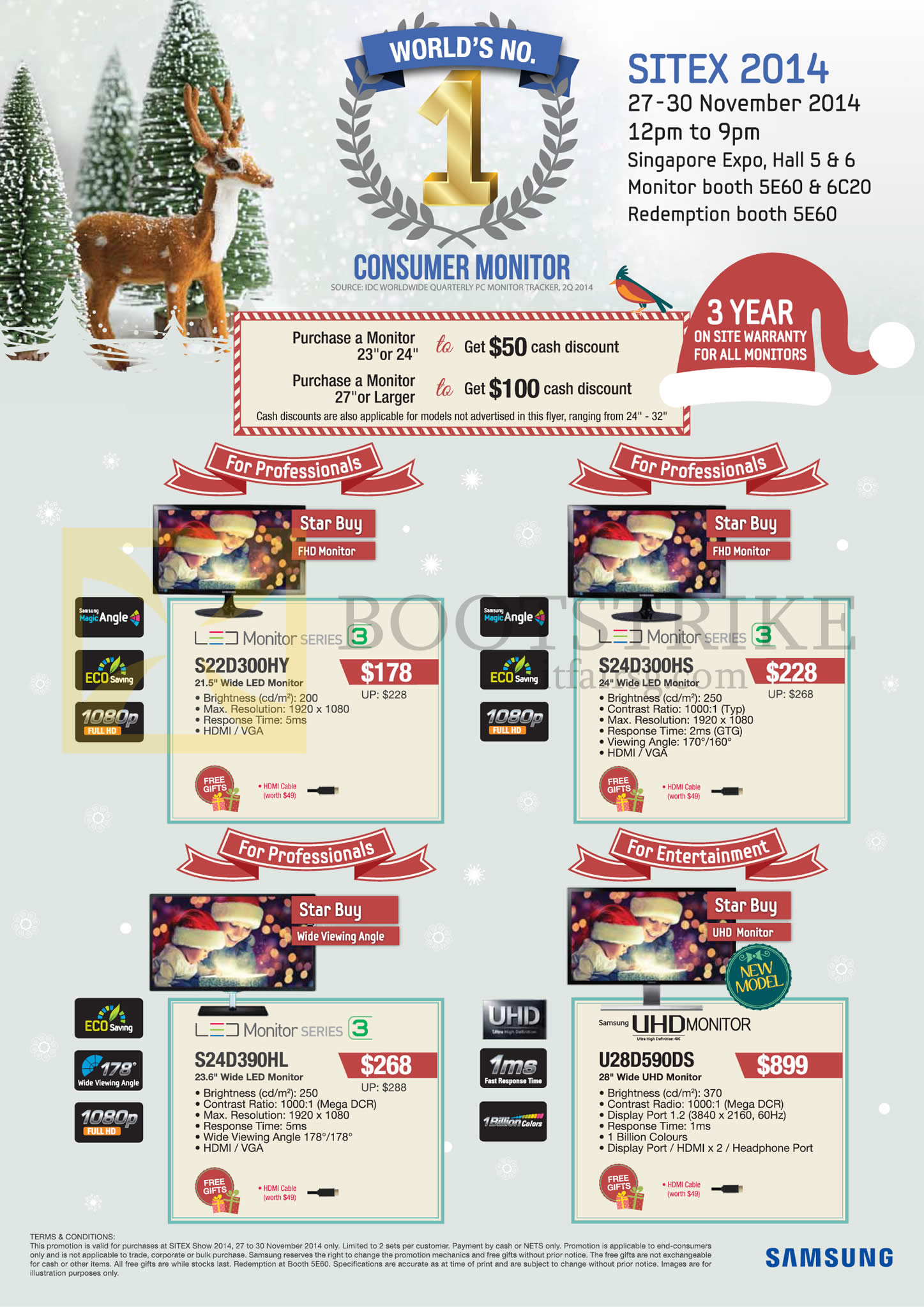 SITEX 2014 price list image brochure of Samsung Monitors LED S22D300HY, S24D300HS, S24D390HL, U28D590DS