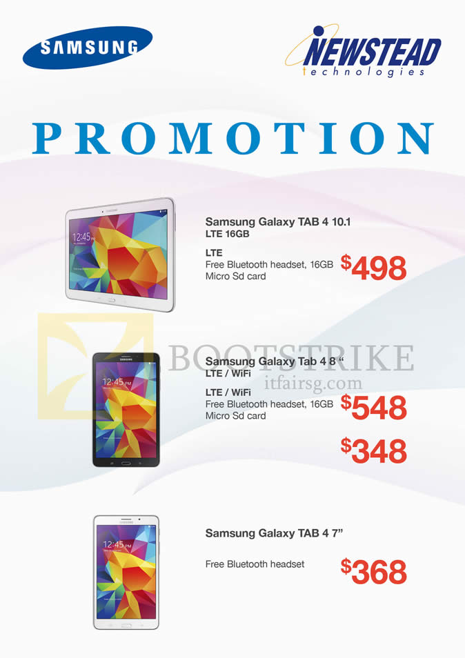 SITEX 2014 price list image brochure of Samsung Newstead Tablets Galaxy Tab 4 10.1, Tab 4 8.0, Tab 4 7.0