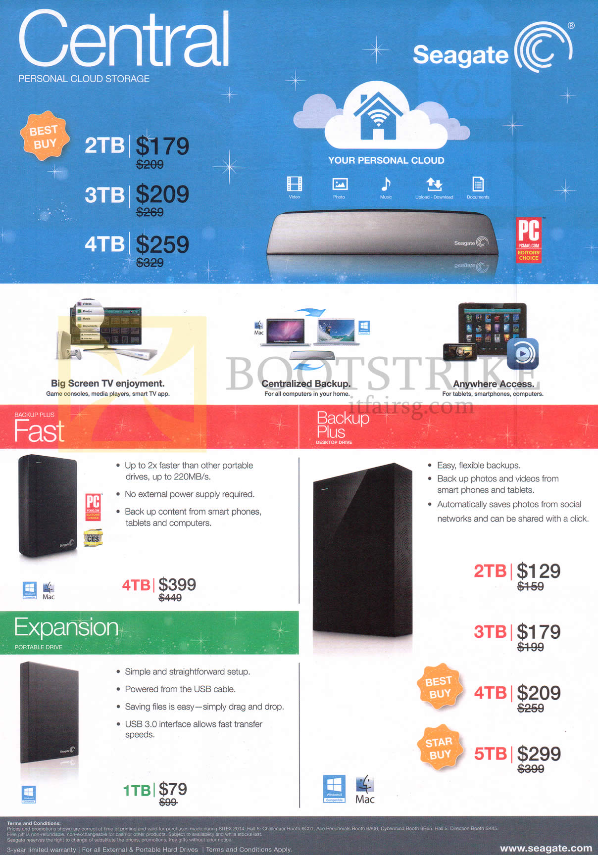 SITEX 2014 price list image brochure of Seagate Personal Cloud Storage Backup Plus Fast, Desktop Drive, Expansion Portable Drive