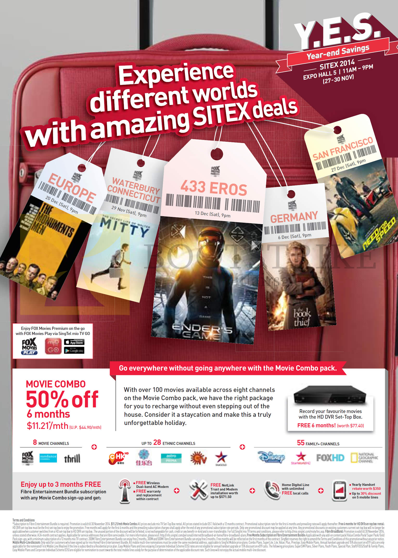 SITEX 2014 price list image brochure of Singtel Mio TV Movie Combo 50 Percent Off